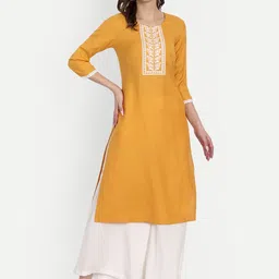 Haute and Humble Women Yellow Thread Work Quirky Kurta-picture-0