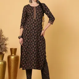 KIMAYRA Ethnic Motifs Printed Straight Kurta With Trouser & Dupatta-picture-11