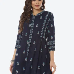 Biba Women Navy Blue & White Ethnic Motifs Printed Kurta-picture-29