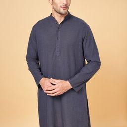 indus route by Pantaloons Men Navy Blue Thread Work Kurta-picture-19