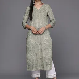 KALINI Abstract Printed Pure Cotton Straight Kurta-image-34