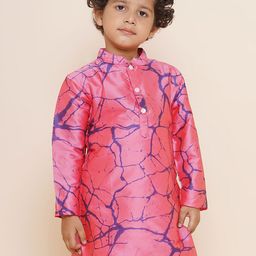 Sethukrishna Boys Pink Printed Flared Sleeves Thread Work Kurta-picture-43