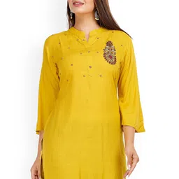 HIGHLIGHT FASHION EXPORT Ethnic Motifs Embroidered Mandarin Collar Beads & Stones Kurti-picture-35