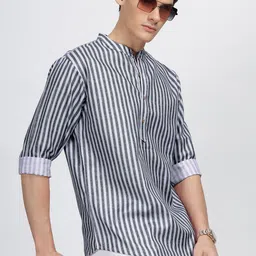 Anouk Striped Mandarin Collar Cotton Straight Short Kurta-picture-29