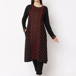 KEIKO Ethnic Motifs Woven Designed Round Neck Regular Straight Acrylic Kurta image 1