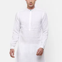 Linen Club Men White Linen Kurta-image-45