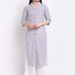 Aarsha Women Blue Striped Straight Fit Cotton Kurta-picture-22