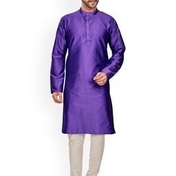 Anouk Purple Band Collar Straight Banarasi Kurta-picture-40