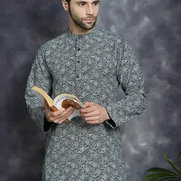 Anouk Olive Green Paisley Printed Band Collar Straight Kurta-picture-18