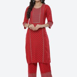Rangriti Women Red Geometric Printed Thread Work Kurta-picture-9