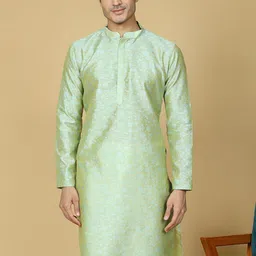 NAMASKAR Floral Woven Design Mandarin Collar Long Sleeve Jacquard Straight Kurta-image-88