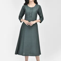 Span Ethnic Motifs Printed Cotton Silk A-Line Midi Dress image 1