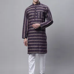 Enchanted Drapes Striped Mandarin Collar Pure Cotton Kurta-picture-22