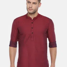 Cross Court Geometric Woven Design Mandarin Collar Cotton Straight Kurta image 1