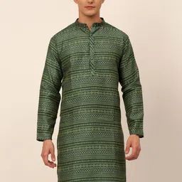 Jompers Men Green Geometric Thread Work Kurta-picture-30