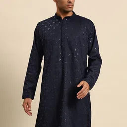 MANQ Geometric Embroidered Mandarin Collar Sequin Straight Kurta-picture-27