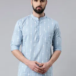 THE SOUL PATROL Mandarin Collar Long Sleeves Geometric Printed Cotton Straight Kurta-picture-15
