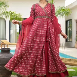 Divena Printed Flared Sleeves Thread Work Floral Anarkali Kurta image 1