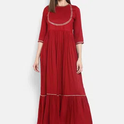 KALINI Gotta Patti Boat Neck Flounce Fit & Flare Cotton Maxi Ethnic Dress-picture-37