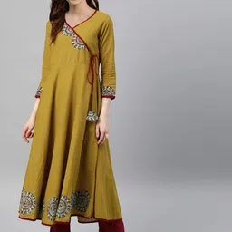 KALINI Floral Yoke Design V-Neck Angrakha Kurta image 1