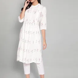 W Women White Floral Printed Thread Work Floral Kurta-picture-30