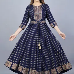 KALINI Ethnic Motifs Printed Fit And Flare Ethnic Dress image 1