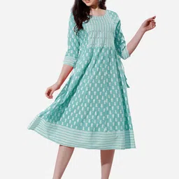 KALINI Ethnic Motifs Printed Round Neck A-Line Ethnic Dress-picture-10