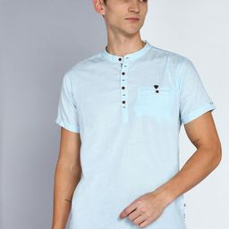 Kuons Avenue Linen Cotton Mandarin Collar Roll Up Sleeve Pathani Short Straight Kurta-picture-14