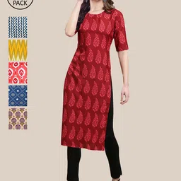 7Threads Women Pack Of 6 Printed Crepe Straight Kurta image 1