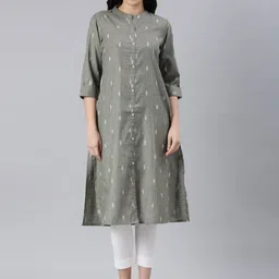 Samhitas Geometric Printed Dobby Mandarin Collar A-Line Cotton Kurta-picture-16