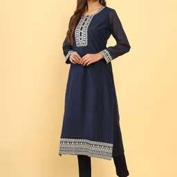 Soch Women Navy Blue Yoke Design Thread Work Kurta-picture-21
