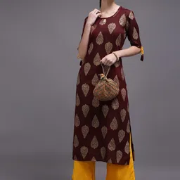 KALINI Women Maroon & Yellow Ethnic Motifs Printed Kurta-image-64