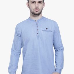 Kuons Avenue Men Blue Solid Short Denim Cotton Kurta-picture-11