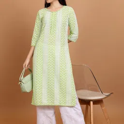 Vishudh Green & White Ethnic Motifs Embroidered Straight Kurta-picture-24