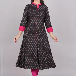 YASH GALLERY Ethnic Motifs Printed Band Collar A-Line Kurta-picture-31