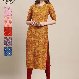 7threads 1 Stop Fashion Women Multicoloured Pack Of 6 Ethnic Motifs Printed Crepe Kurta image 1