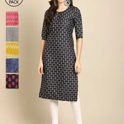 7threads 1 Stop Fashion Women Pack of 6 Geometric Printed Summer Sheers Crepe Kurta image 1