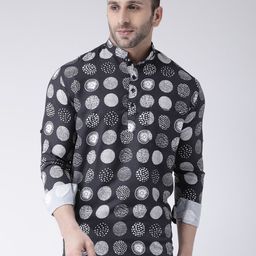 Hangup Men Black & White Printed Straight Kurta-picture-3