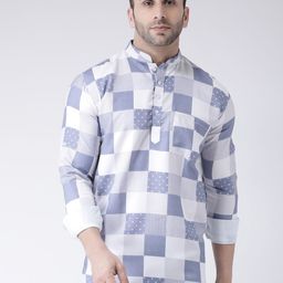 Hangup Men Blue & White Printed Straight Kurta-picture-1