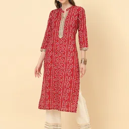 Varanga Bandhani Printed Mandarin Collar Straight Pure Cotton Kurta-image-7