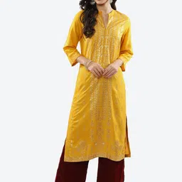 Biba Women Yellow Ethnic Motifs Printed Kurta-image-49