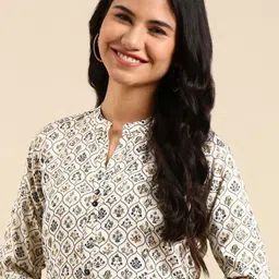 SHOWOFF Ethnic Motifs Printed Cotton Silk Kurta-picture-4