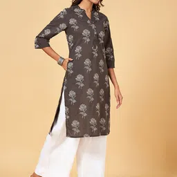 RANGMANCH BY PANTALOONS Floral Printed Mandarin Collar Cotton Kurta-picture-21
