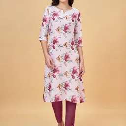 RANGMANCH BY PANTALOONS Floral Printed Round Neck Straight Kurta image 1