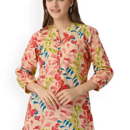 Pure 9 Abstract Printed Mandarin Collar Cotton Straight Kurta image 1