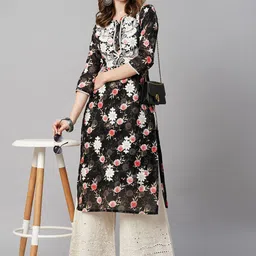 RATAN Floral Screen Printed Thread Work Pure Cotton Straight Kurta-picture-36