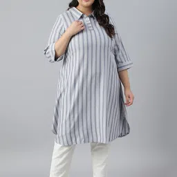 AURELIA Plus Size Striped Roll-Up Sleeves Pathani Kurta-picture-15