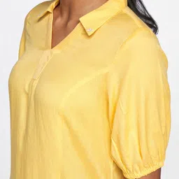 Global Desi Women Yellow Solid A-Line Kurta image 2