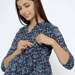 CRAFIQA Ethnic Motifs Printed Pure Cotton Maternity & Nursing Pleated Anarkali Kurta image 5