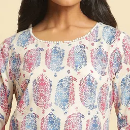 W Ethnic Motifs Printed Beads And Stones Pure Cotton Kurta image 2